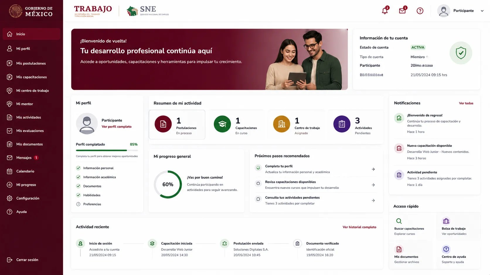 Acceder al panel de control de tu perfil