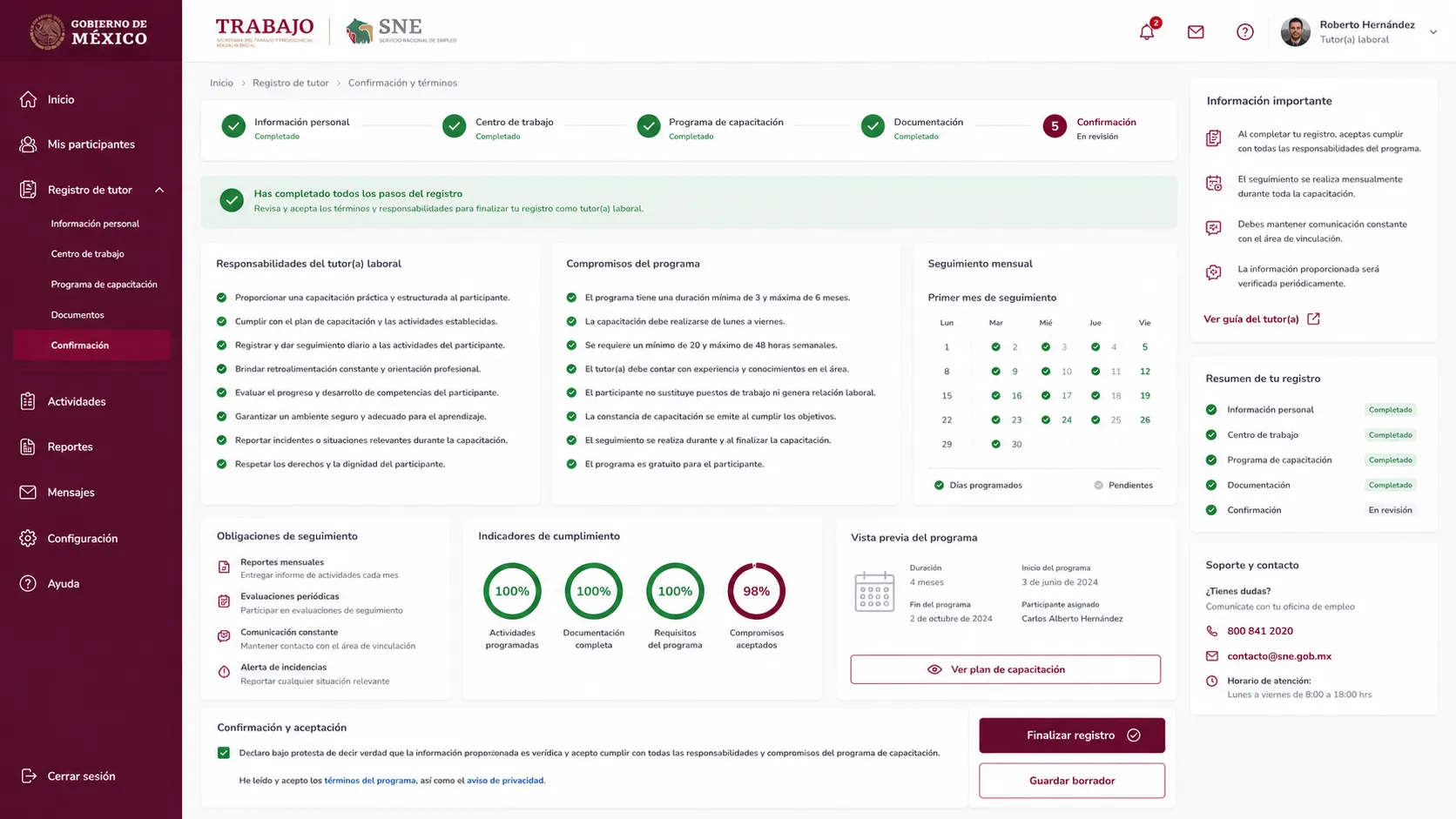 Aceptación de lineamientos del programa