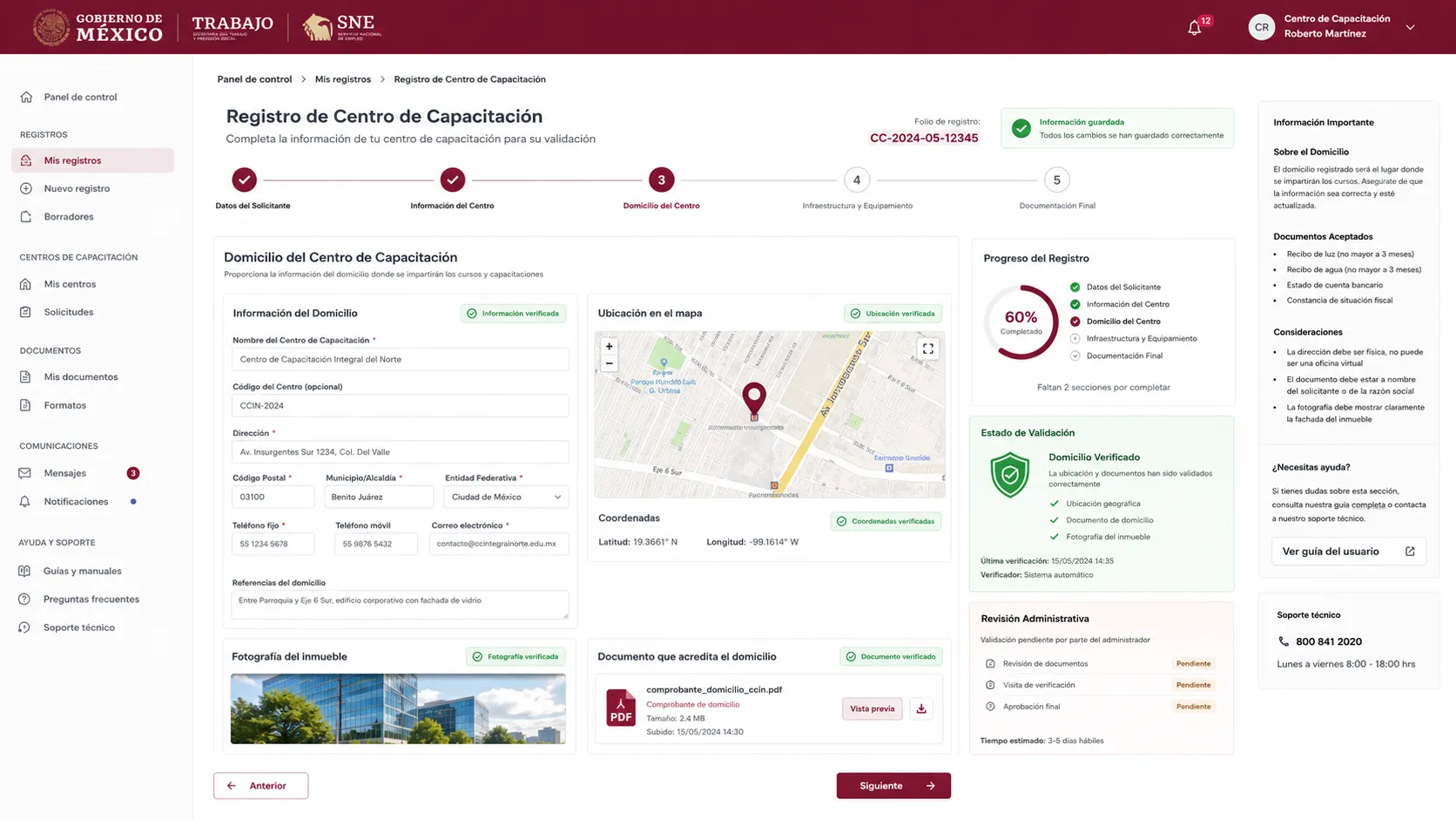 Comprobante de domicilio del centro de trabajo