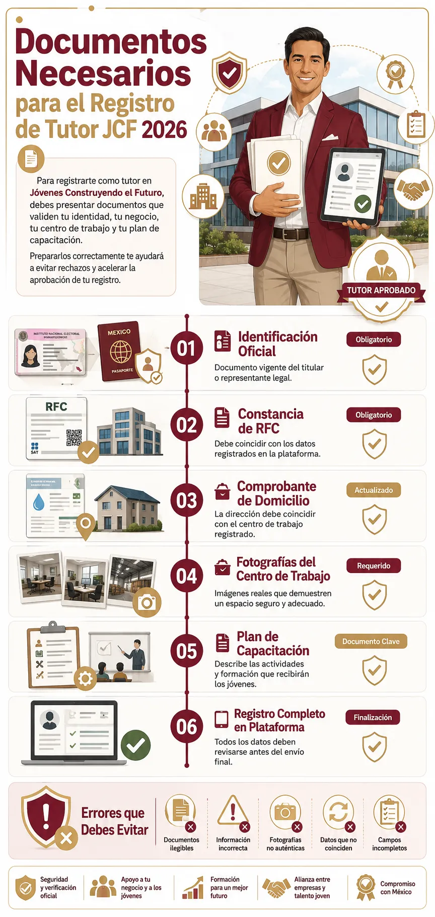 Documentos necesarios para el registro de tutor en Jóvenes Construyendo el Futuro