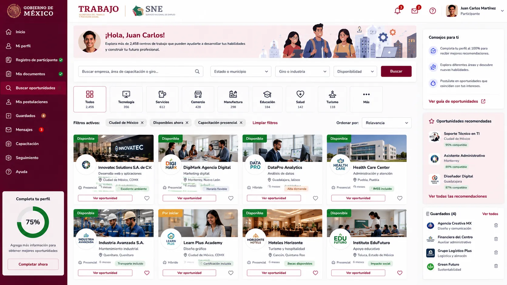 Explorar centros de trabajo disponibles