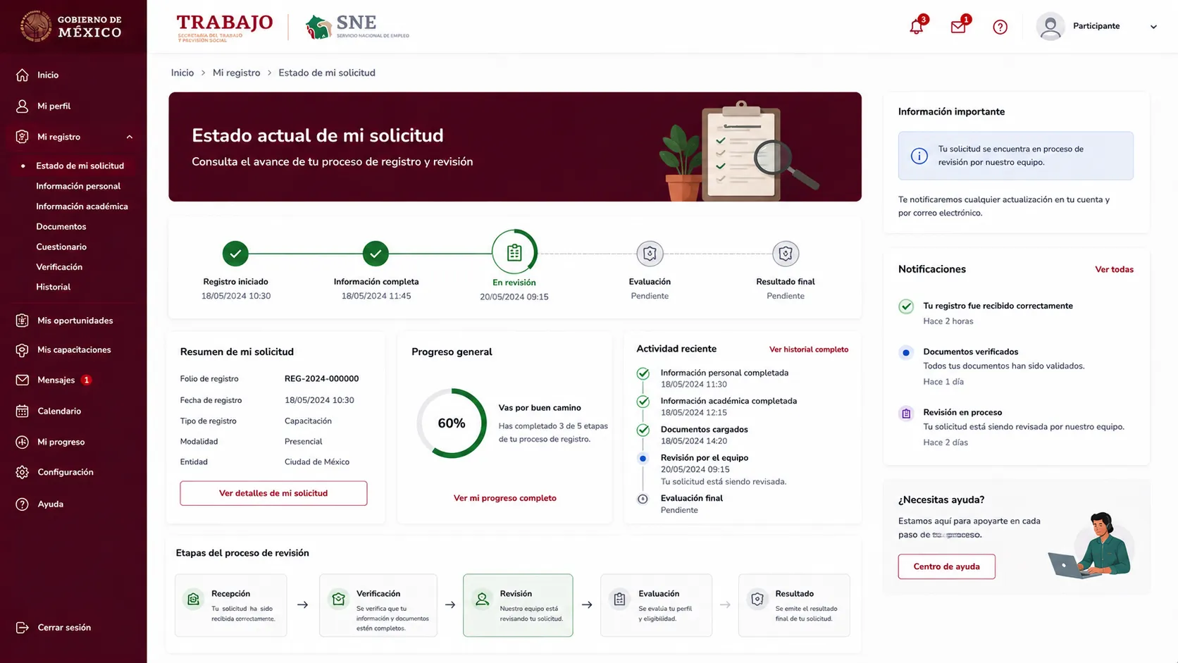 Ubicar la sección de Estatus