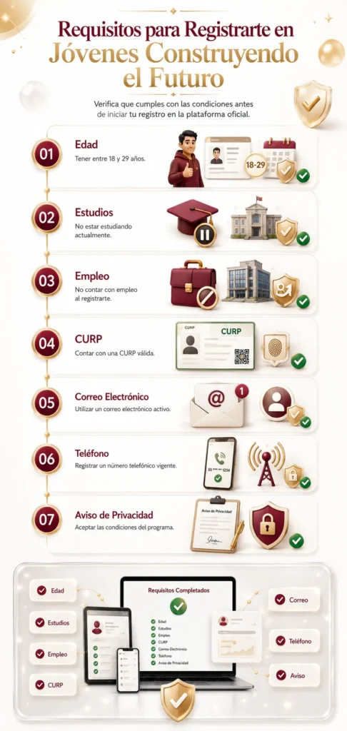Requisitos para registrarse en Jóvenes Construyendo el Futuro