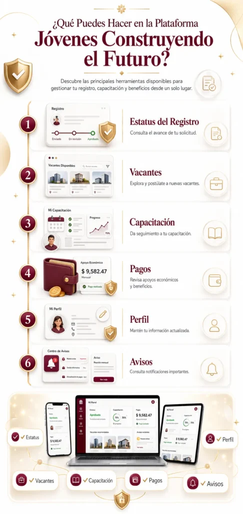 ¿Qué puedes hacer después de iniciar sesión en la Plataforma Jóvenes Construyendo el Futuro?